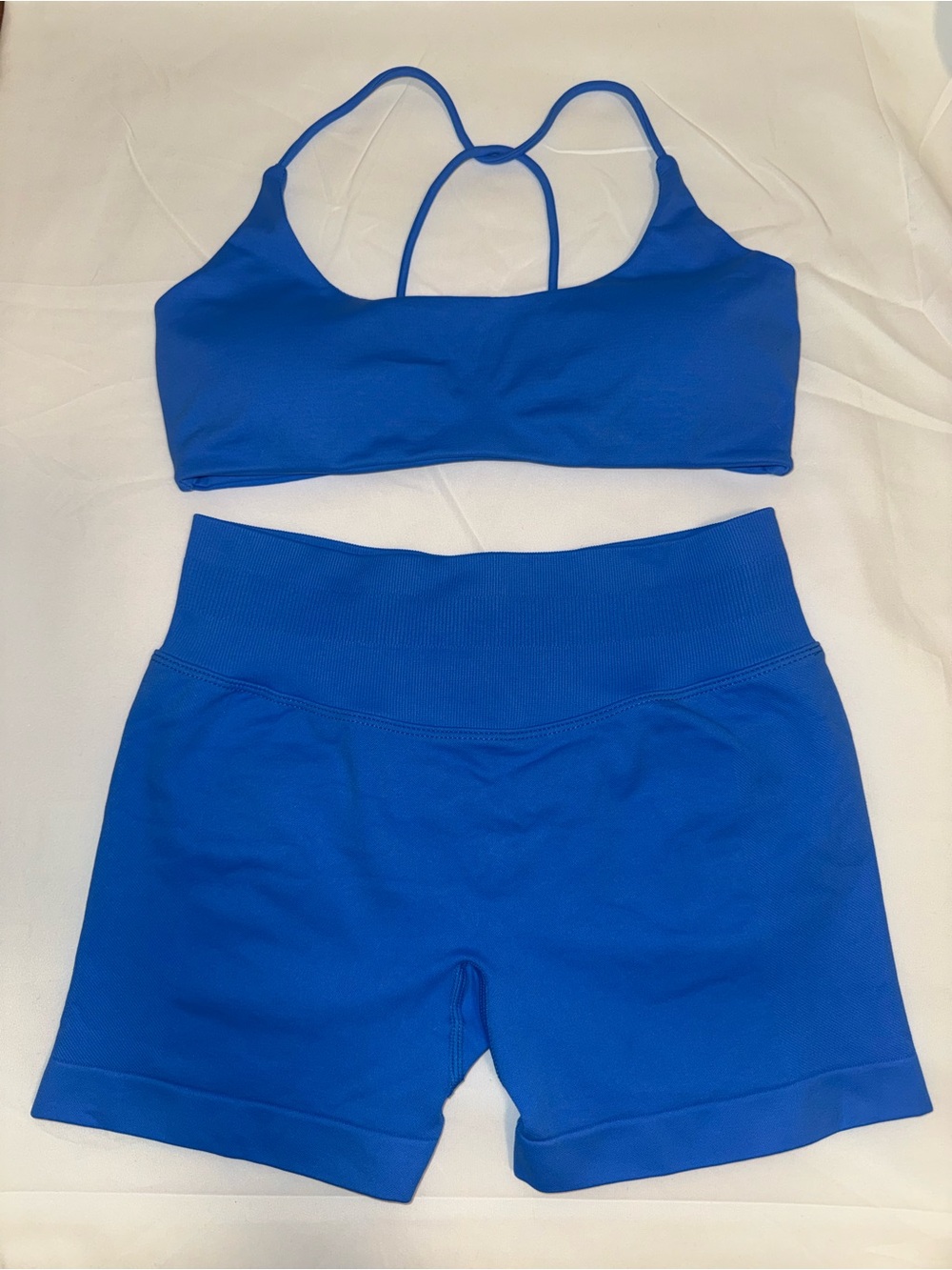 Women's Seamless Strappy Sports Bra and High-Waist Shorts Set - Blue